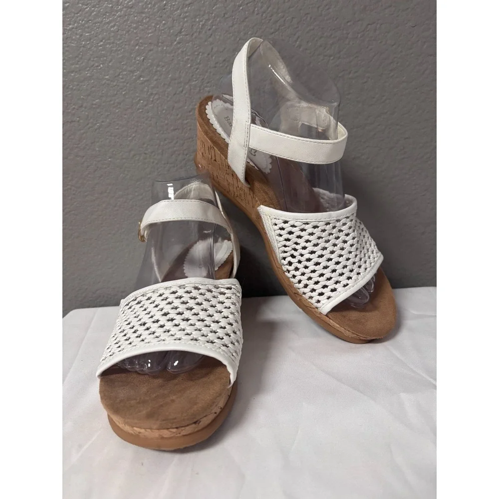Baretraps Womens 8.5 Fernelle Wedge Sandals White Woven Cork Heel Boho Summer